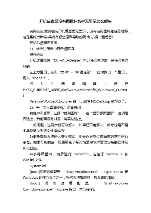 开机后桌面没有图标任务栏无显示怎么解决