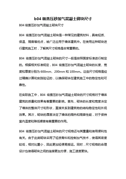 b04级蒸压砂加气混凝土砌块尺寸