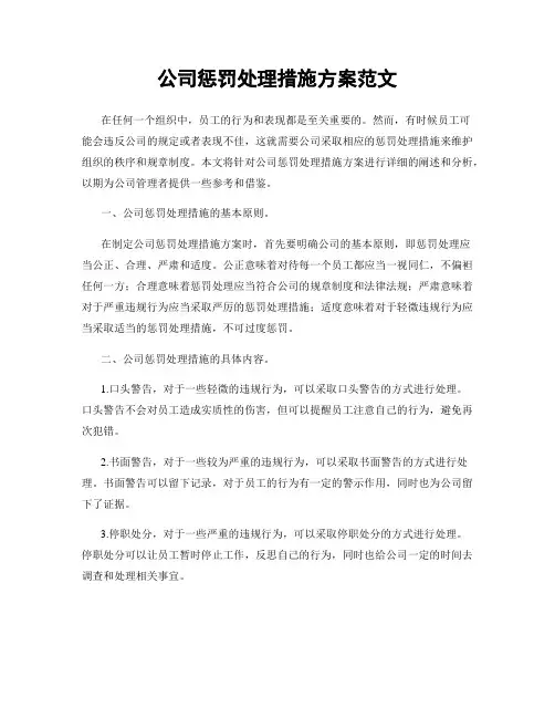 公司惩罚处理措施方案范文