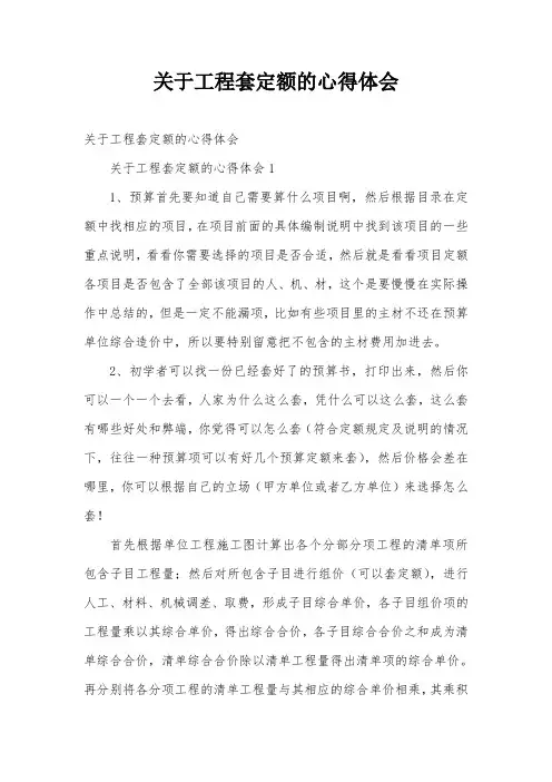 关于工程套定额的心得体会