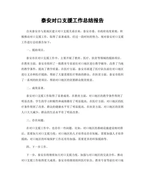 泰安对口支援工作总结报告