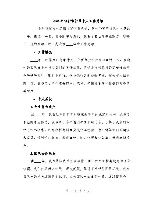 2024年银行审计员个人工作总结（2篇）