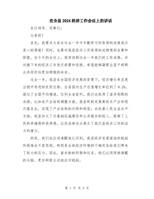在全县2024经济工作会议上的讲话