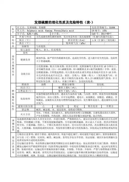 发烟硫酸理化特性表