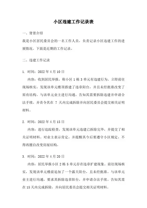 小区违建工作记录表