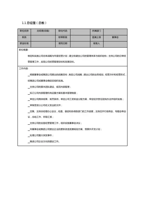 总经理(总裁)岗位说明书