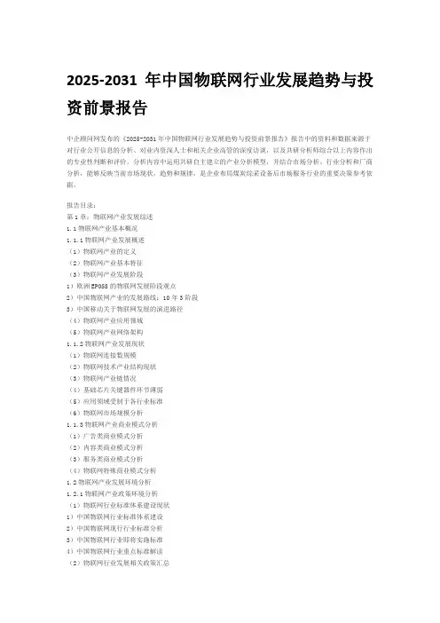 2025-2031年中国物联网行业发展趋势与投资前景报告