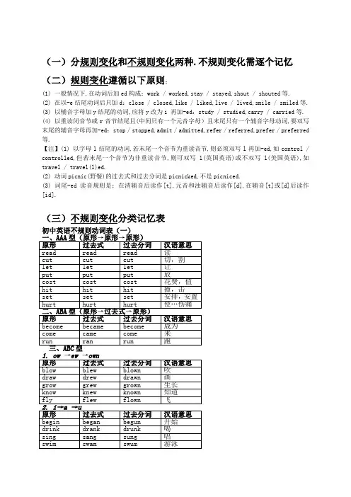 动词过去式过去分词变化规则