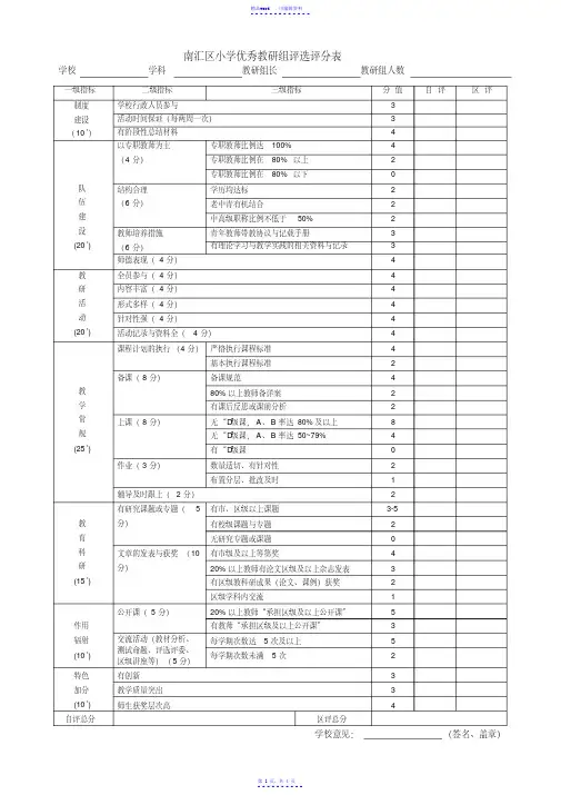 南汇区小学优秀教研组评选评分表（精）（精华）