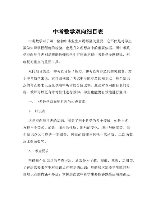 中考数学双向细目表