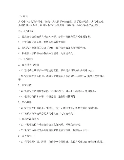 乒乓球协会工作规划