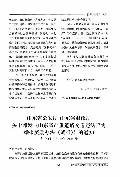 山东省公安厅山东省财政厅关于印发《山东省严重道路交通违法行为