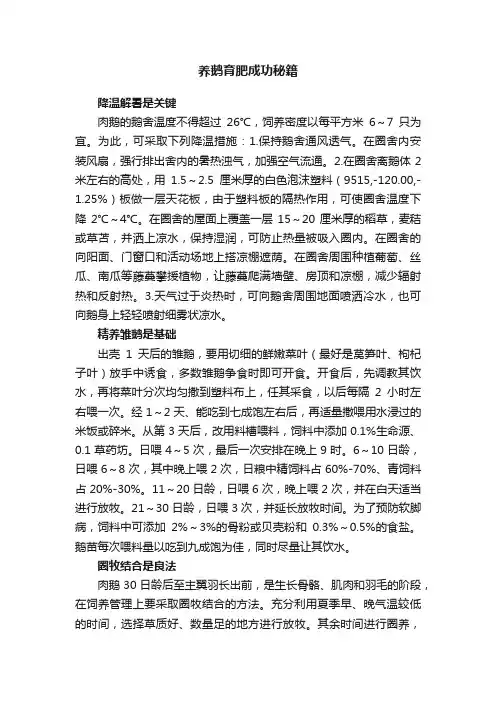 养鹅育肥成功秘籍