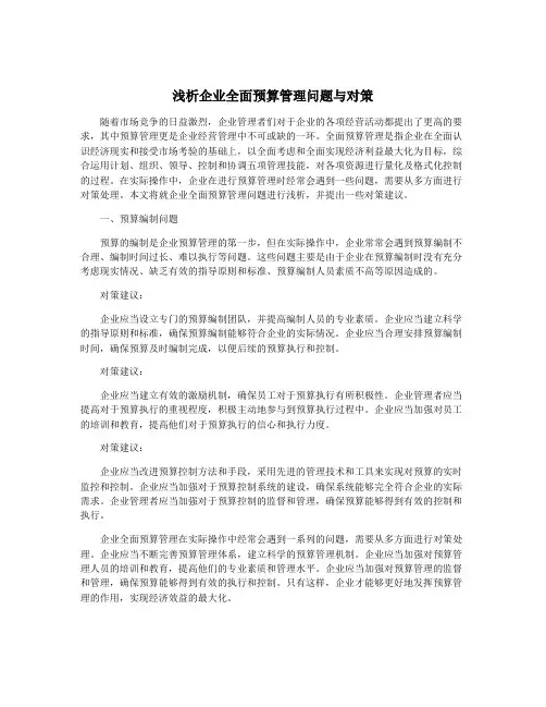 浅析企业全面预算管理问题与对策