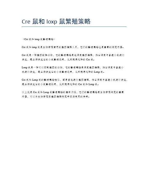 Cre鼠和loxp鼠繁殖策略