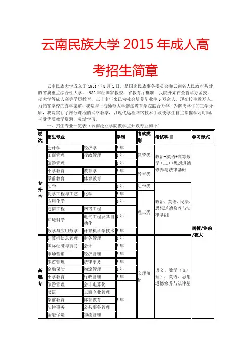 云南民族大学2015年成人教育招生简章(4)