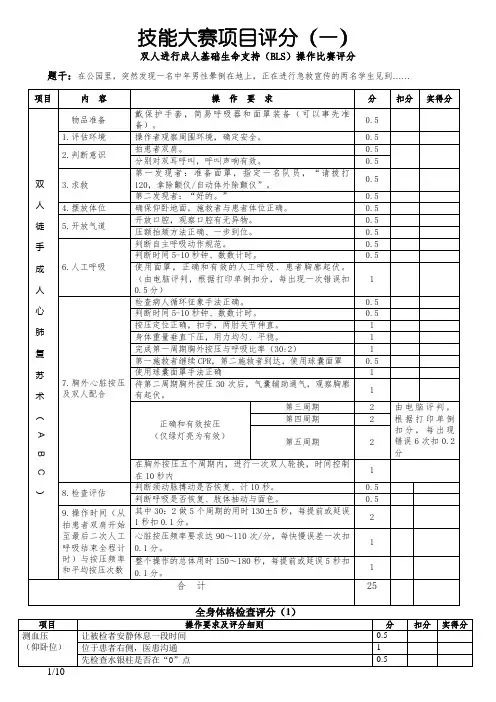 医学生临床技能大赛项目评分标准