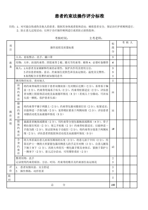 患者约束法操作评分标准