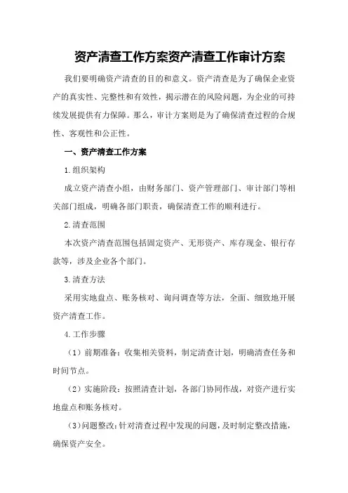 资产清查工作方案资产清查工作审计方案
