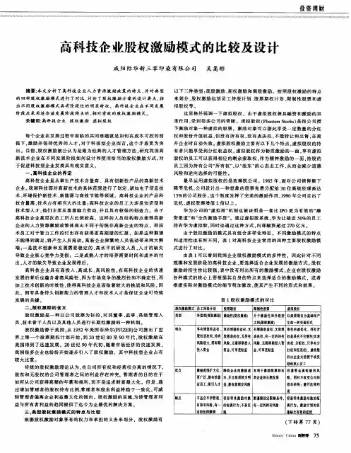 高科技企业股权激励模式的比较及设计