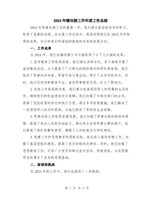 2024年镇双拥工作年度工作总结