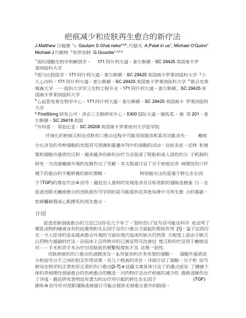 疤痕减少和再生皮肤伤口愈合的新疗法