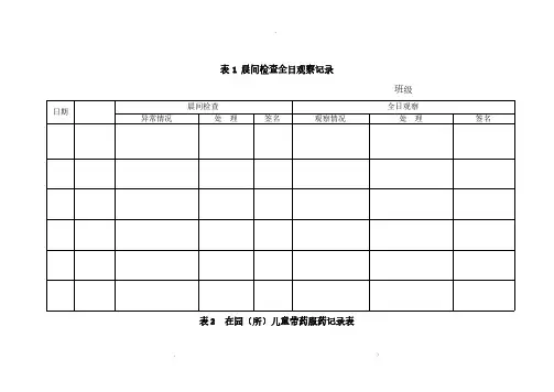 幼儿园的卫生保健相关参考表格