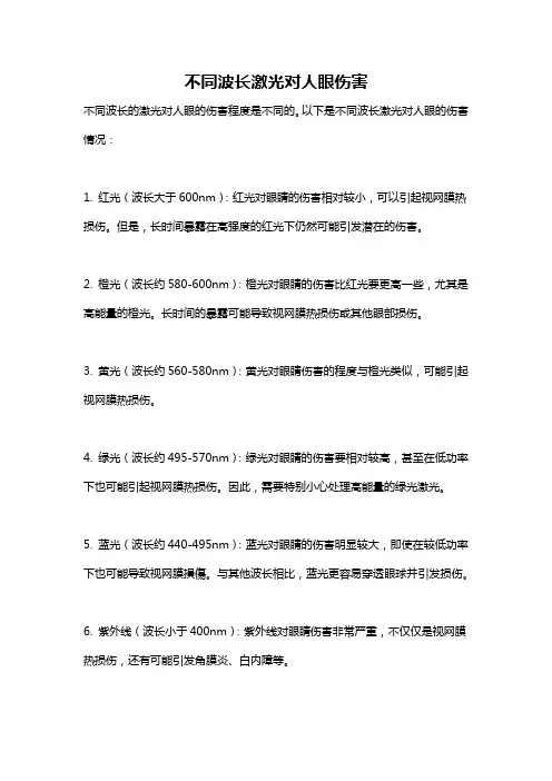 不同波长激光对人眼伤害