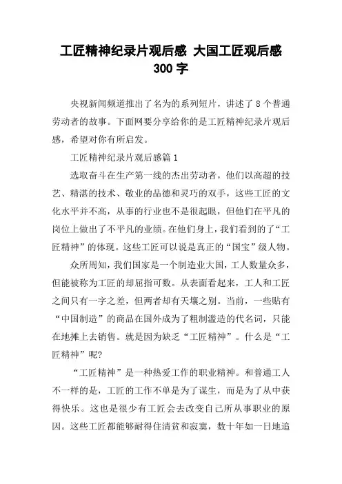 工匠精神纪录片观后感 大国工匠观后感300字