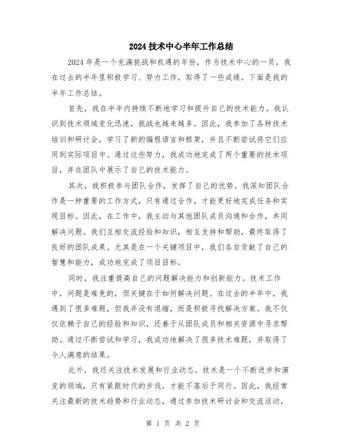 2024技术中心半年工作总结