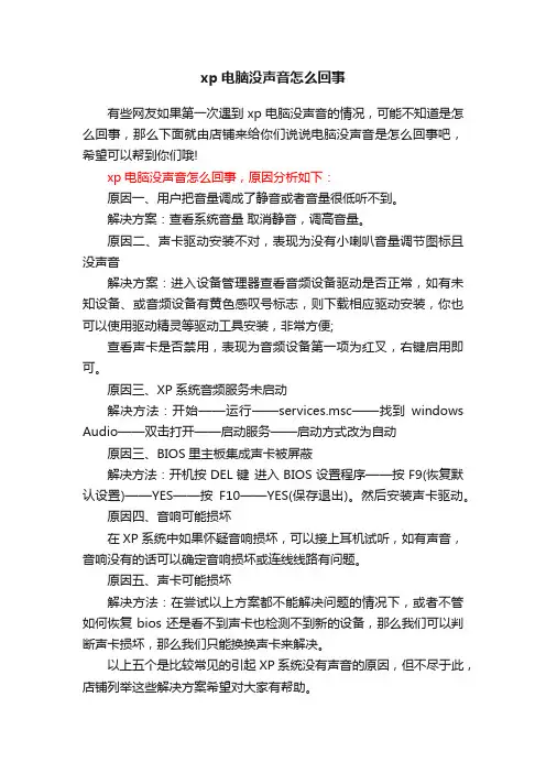 xp电脑没声音怎么回事
