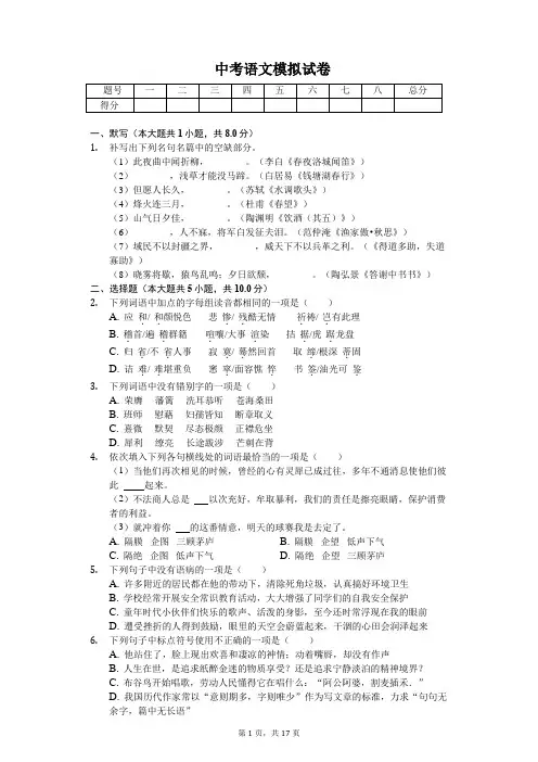 山东省临沂市中考语文模拟试卷(含答案)