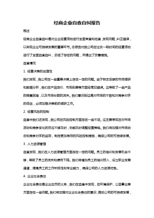 经商企业自查自纠报告