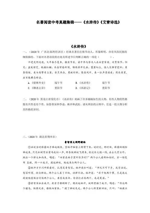 名著阅读中考真题集锦《水浒传》《艾青诗选》