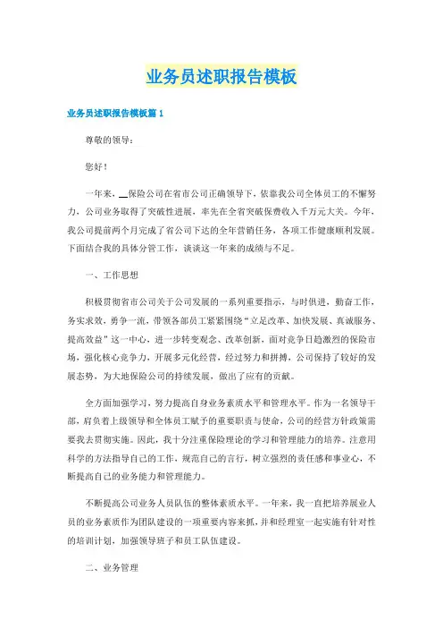 业务员述职报告模板