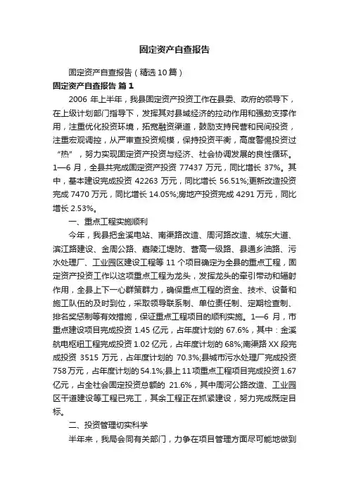 固定资产自查报告