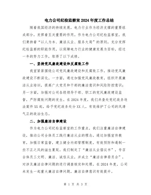 电力公司纪检监察室2024年度工作总结