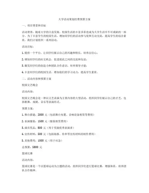 大学活动策划经费预算方案