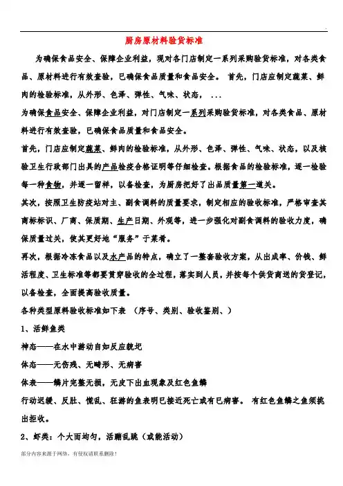 厨房原材料验货标准