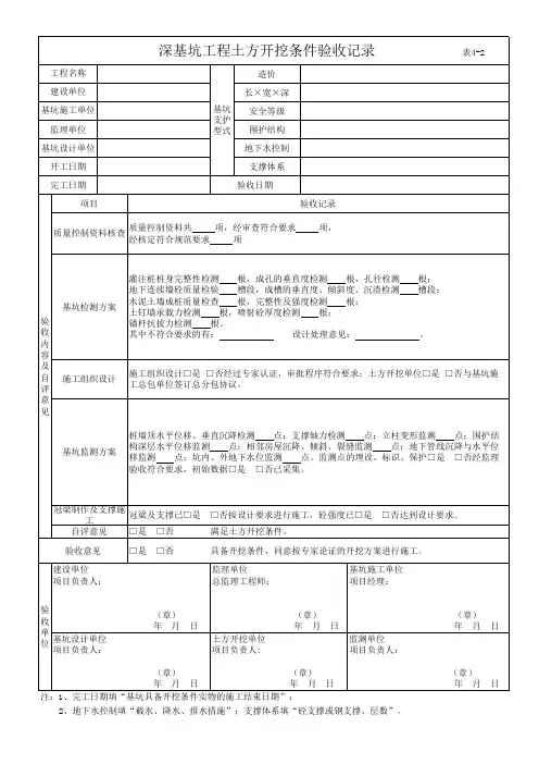 深基坑工程土方开挖条件验收记录