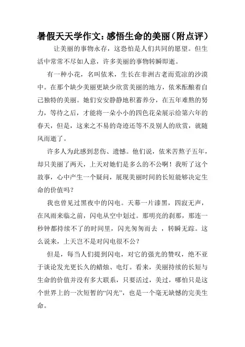 暑假天天学作文：感悟生命的美丽(附点评).doc