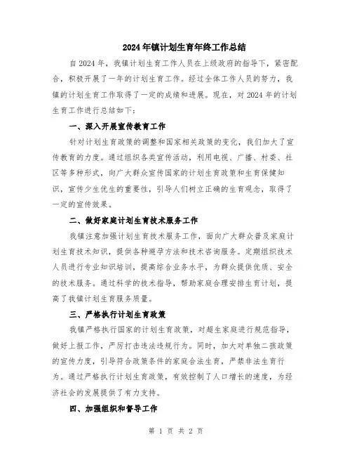 2024年镇计划生育年终工作总结
