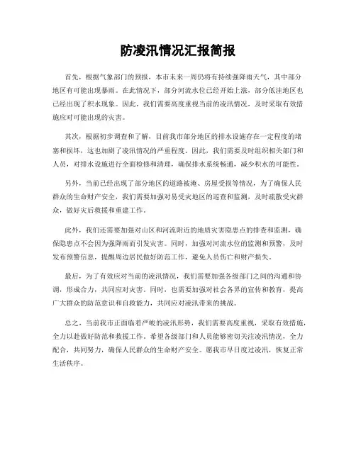 防凌汛情况汇报简报
