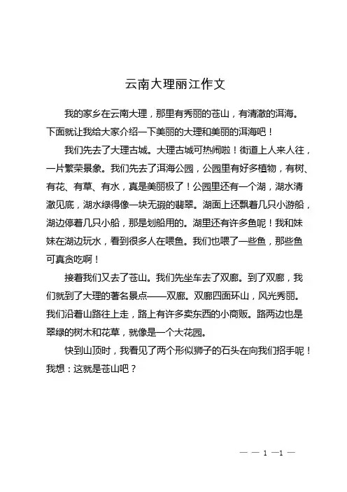 云南大理丽江作文