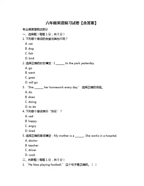 六年级英语复习试卷【含答案】