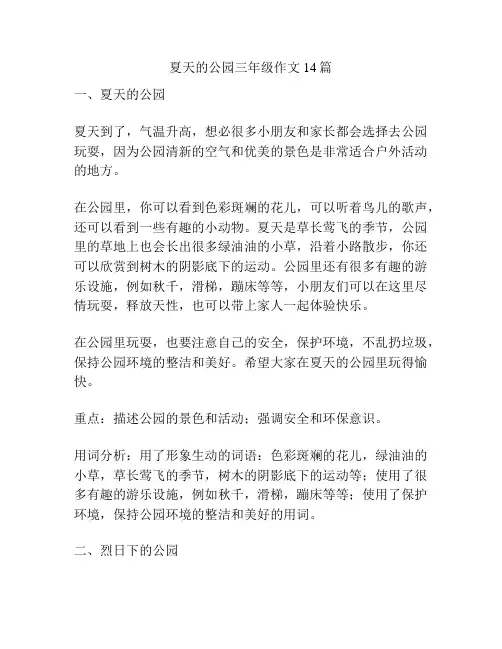 夏天的公园三年级作文14篇
