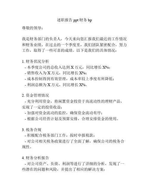 述职报告ppt财务bp