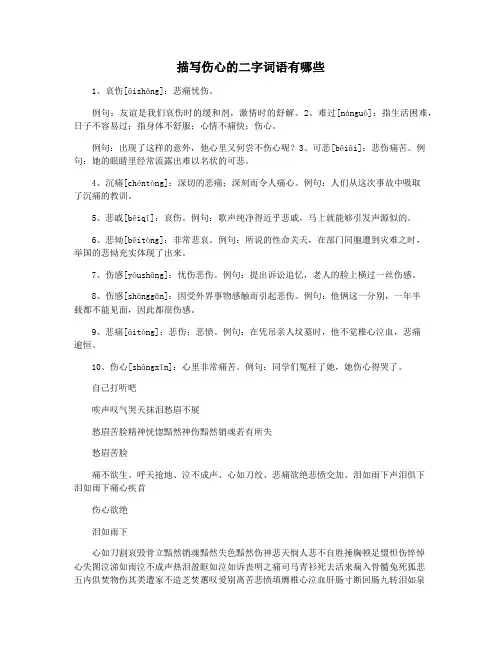 描写伤心的二字词语有哪些