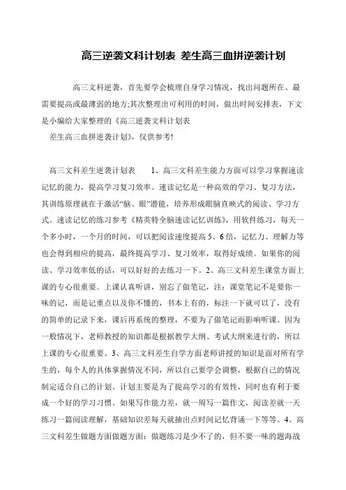 高三逆袭文科计划表 差生高三血拼逆袭计划