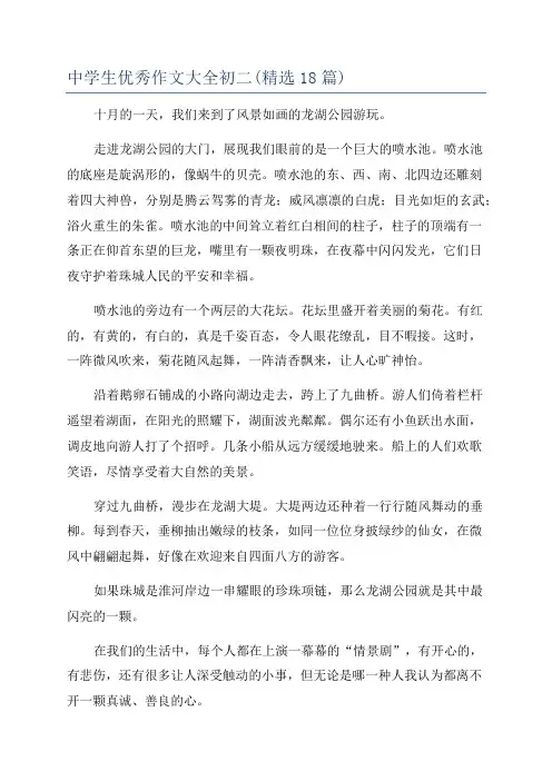 中学生优秀作文大全初二(精选18篇)